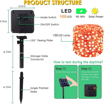 Solar String Lights Outdoor, 2-Pack Total 80FT 200 LED Solar Christmas Twinkle Lights Outside Waterproof Copper Wire 8 Modes Solar Fairy Lights for Garden Tree Party Birthday Christmas Decor(Orange)