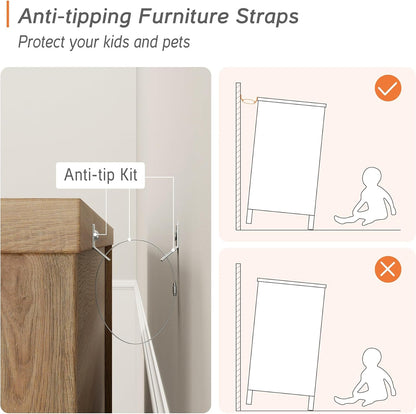 WAMPAT Kids Dresser for Bedroom with 6 Drawers, Oak Baby Dressers with Wide Chest of Drawers, Mid Century Modern Wooden Closet Storage Organizer, Large Wood Dressers for Living Room, Nursery, Hallway