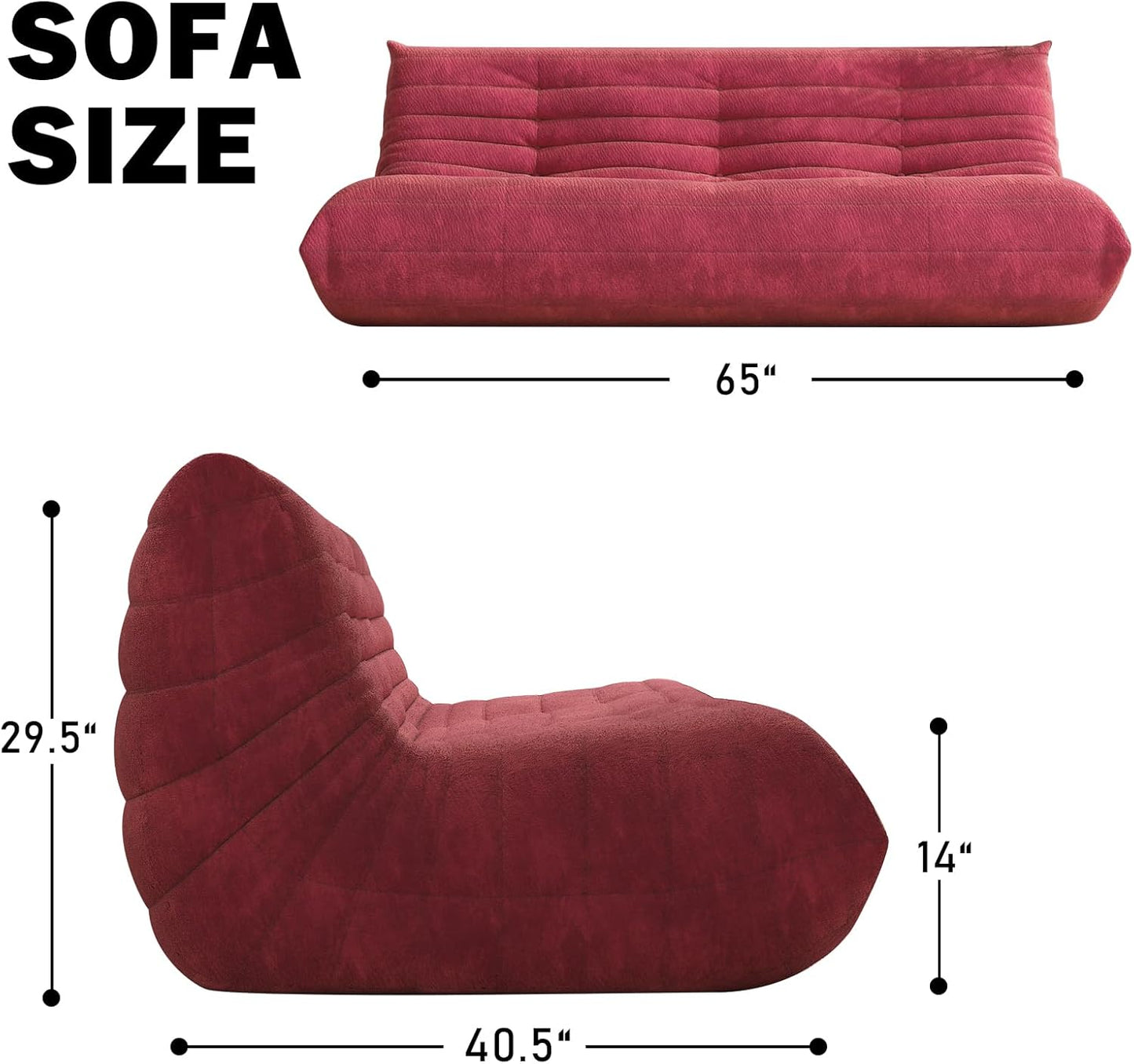 Big Bean Bag Chairs for Adults, 3 Seater Large Bean Bag Sofa, Fireside Chair Lazy Sofa Chair with High Density Comfortable Foam, Modern Bean Bag for Living Room, Bedroom, Office (Red)