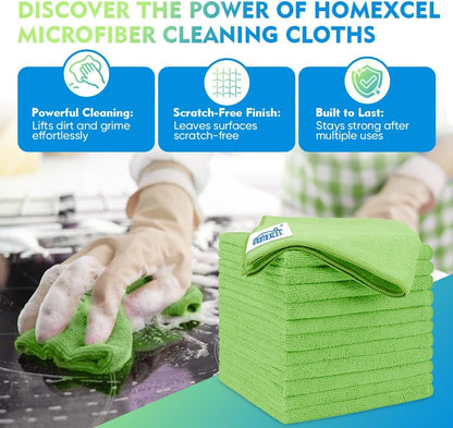 HOMEXCEL Green Microfiber Cleaning Cloth 12 Pack, 12.5 x 12.5 inch Microfiber Towels for Cars, Ultra Absorbent Car Washing Cloth, Lint Free Streak Free Cleaning Rags for Car, Kitchen, and Window
