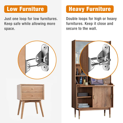 Furniture Anchors (10 Packs) Anti Tip Furniture Anchors for Baby Proofing, Furniture Wall Anchor Earthquake Straps for Furniture Dresser Wall Safety Anchor Furniture Fasteners to Wall, Silver