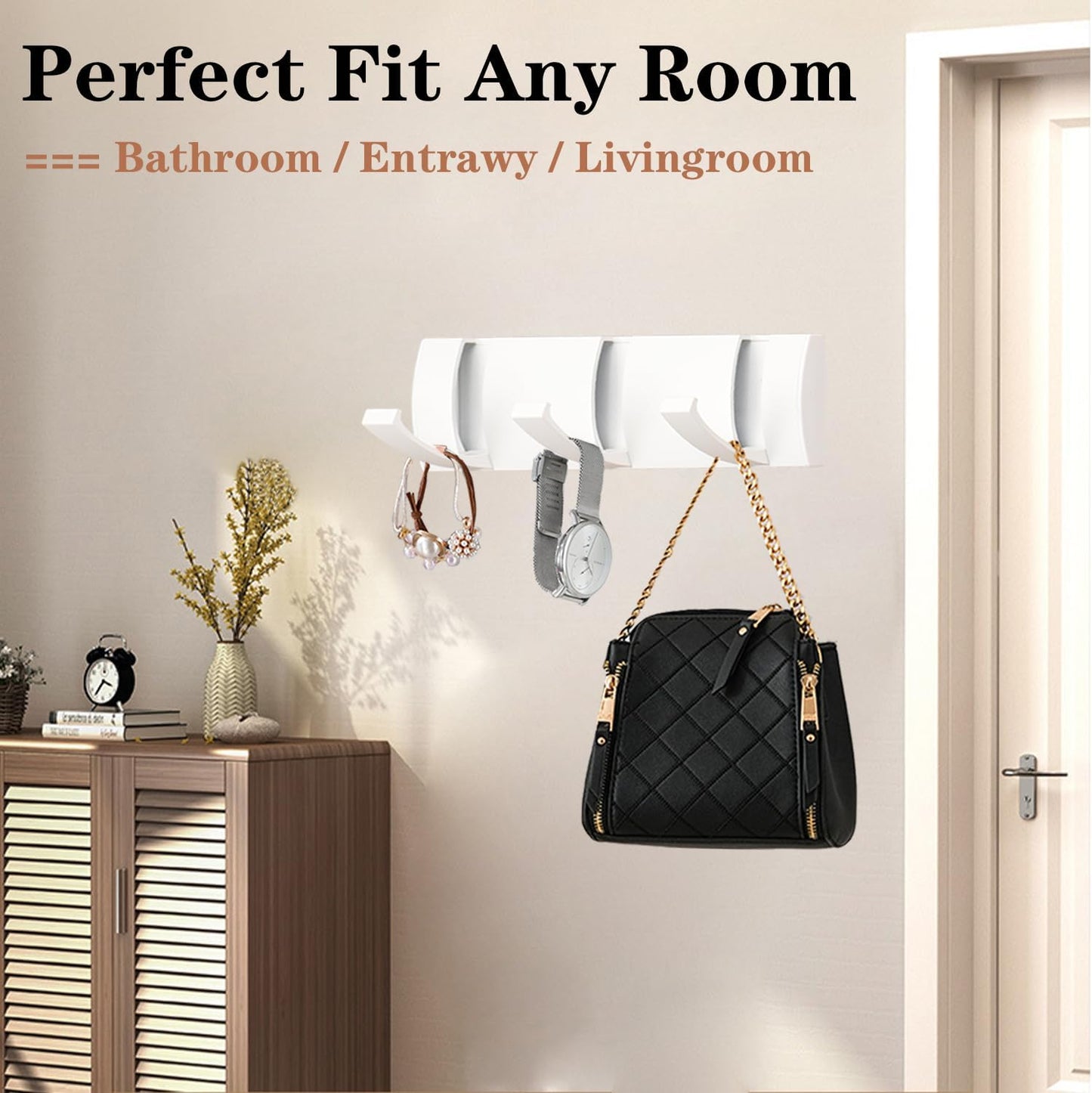 Folding Coat Hooks, Wall Mounted Coat Rack with 3 Retractable Hooks, Heavy Duty Towel Rack for Bathroom Wall Hook for Hanging Clothes Bathrobe, Stainless Steel Coat Hanger for Entryway(White)