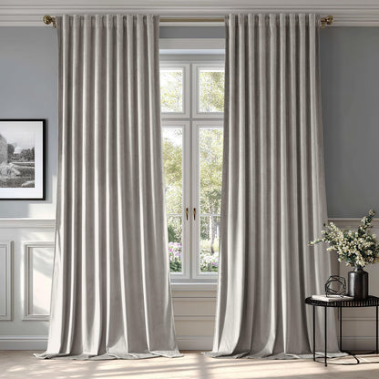 MIULEE Silver Gray Velvet Curtains 90 inches 2 Panels - Luxury Room Darkening Window Drapes for Bedroom Living Room Thermal Insulated Super Soft Blackout, Back Tab Rod Pocket Pinch Pleated, W52 x L90