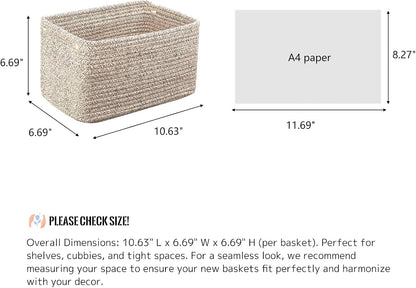 Small Cotton Rope Basket – Storage Bin for Organizing (10.6" x 6.7" x 6.7"), Bathroom Storage Basket for Shelf, Counter & Closet（Beige）