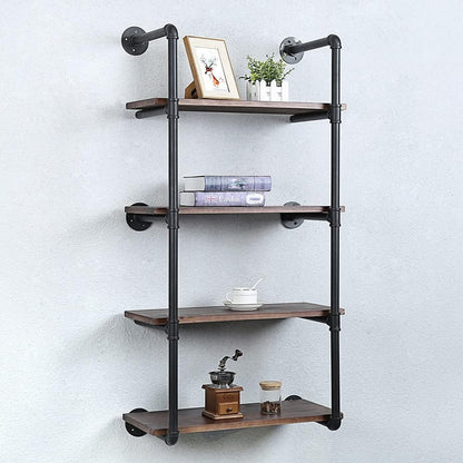 Industrial Pipe Shelving Wall Mounted,24in Rustic Metal Floating Shelves,Steampunk Real Wood Book Shelves,Wall Shelf Unit Bookshelf Hanging Wall Shelves,Farmhouse Kitchen Bar Shelving(4 Tier)