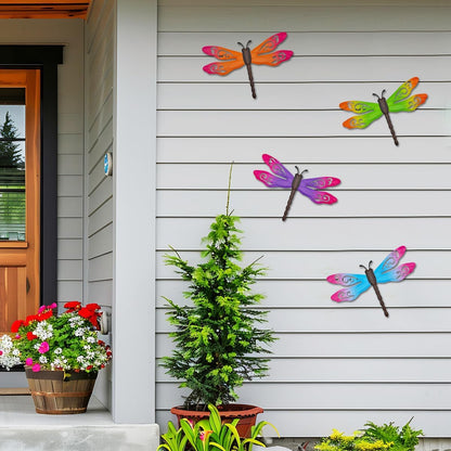 Metal Dragonfly Wall Decor, 4 Pack 14inch Metal Dragonfly Wall Hanging Sculpture Decor for Outdoor, Yard Patio Fence Garden Outside Decorations