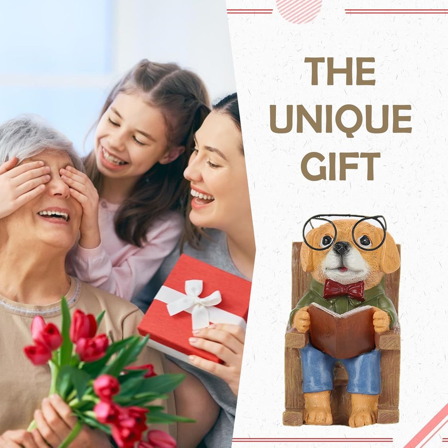 Solar Garden Decor Statues Dog Figurines Mini Fairy Garden Accessories Outdoor Lights,Garden Art Patio Porch Balcony Yard Home Lawn Ornaments,Mothers Day Birthdays Gifts for Mom Grandma