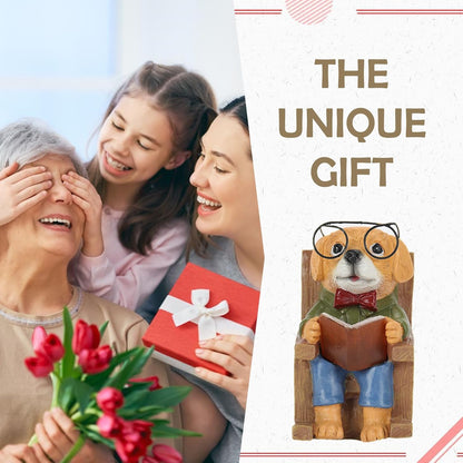 Solar Garden Decor Statues Dog Figurines Mini Fairy Garden Accessories Outdoor Lights,Garden Art Patio Porch Balcony Yard Home Lawn Ornaments,Mothers Day Birthdays Gifts for Mom Grandma