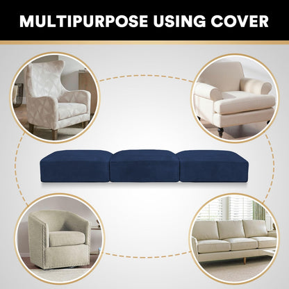 PrinceDeco Velvet Couch Cushion Covers 3 Pieces Velvet Separate Couch Cover Stretch Sofa Slipcover Washable Furniture Protector for Sectional Sofa(Each Width Up to 40", Navy)