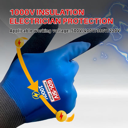 Electrician Gloves 1000V High Voltage,Double Insulated Electrical Gloves For Men,Rubber Safety Work Gloves (Blue,Large)