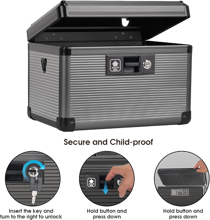 Medicine Lock Box with Key, Alluminum Alloy Box for Medication,First Aid Box with a Removeable Tray to Store Medicines & Pills for Home, Black 12 * 7.68 * 7.87 Inch