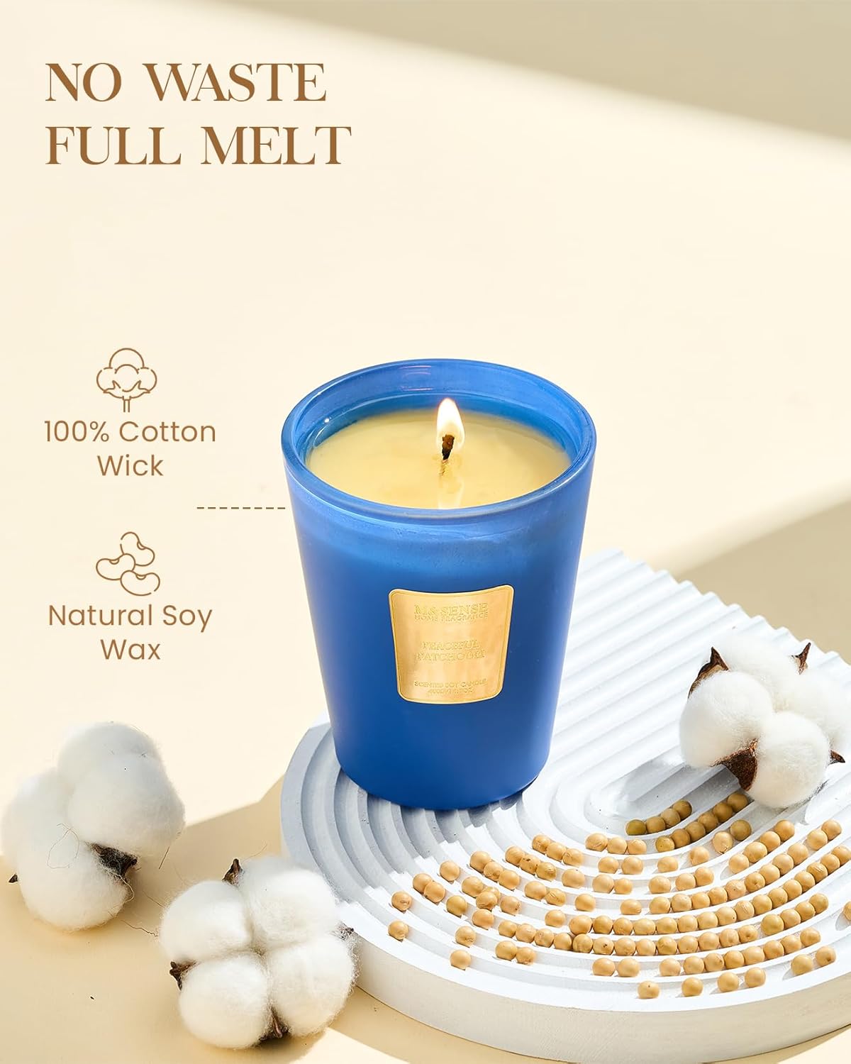 M&SENSE Peaceful Patchouli Scented Natural Soy Wax Candle, 14.1oz 60 Hours Long Lasting Slow Burning Candles for Home Decor, Aromatherapy Candle for Stress Relief