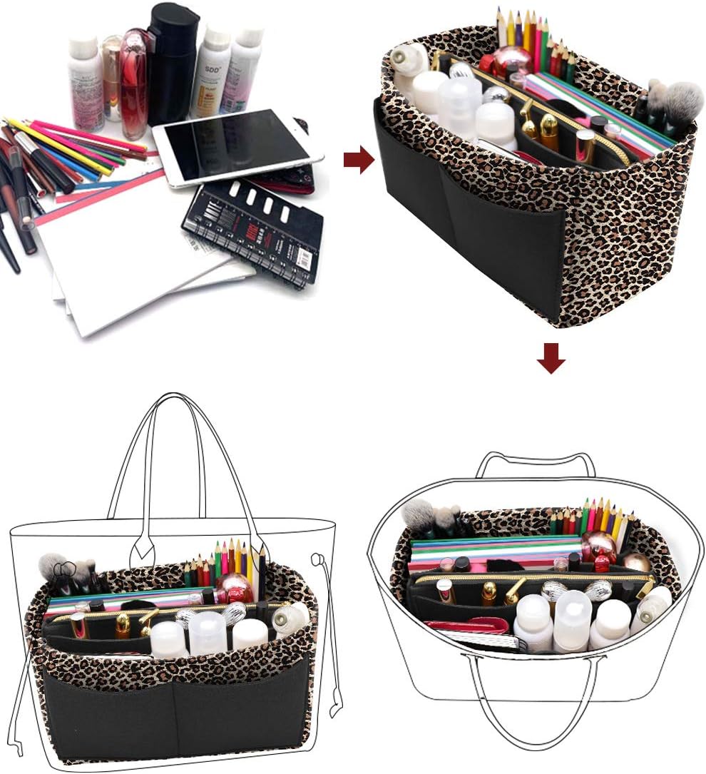LEXSION Felt Purse Bag Organizer Insert with zipper Bag Tote Shaper Fit Speedy Neverful PM MM