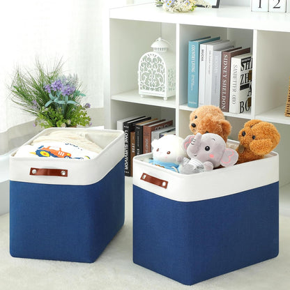 DULLEMELO Extra Large Storage Baskets, Fabric Storage Bins for Organizing Shelves Nursery Toys Books, Closet Baskets and Bins with Handles, White&Blue, 2-Pack