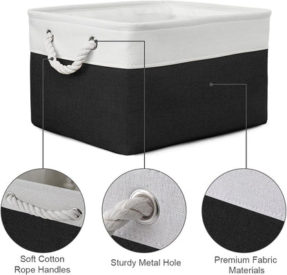 TheWarmHome Storage Basket for Organizing - Large 3 Pack 15.7x11.8x8.3 inch Collapsible Storage Bin for Shelves with Handles Laundry Cube Toy Closet Nursery (Whiet & Black)