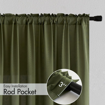 MIULEE Olive Green Privacy Sheer Curtains That Let Light in 72 Inches Long Non-See-Through Semi Sheer Curtain Light Filtering Window Curtains Drapes for Living Room Bedroom 2 Panels Set 42 X 72