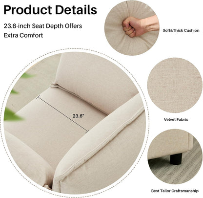 35.4" Wide Oversized Velvet Single Sofa Chair with 2 Pillows, Modern Upholstered Accent Chair Armchair for Livingroom Bedroom Apartment, Light Brown