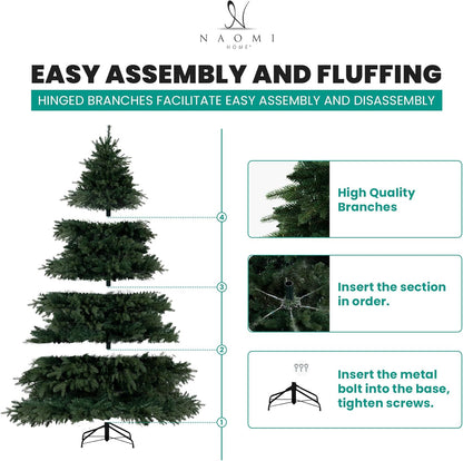 Cynthia 4.5ft Prelit Aritificial Christmas Tree with 1117 Branch Tips, 300 Warm Lights and Metal Stand, 40" Wide Realistic Rustic Christmas Tree with Lights by Naomi Home