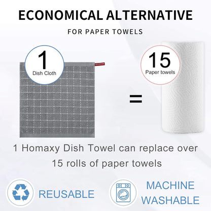 Homaxy 100% Cotton Terry Kitchen Dish Cloths, Ultra Soft and Absorbent Dish Towels for Kitchen, Suitable for Drying and Washing Dishes, 6 Pack, 12 x 12 Inches, Grey