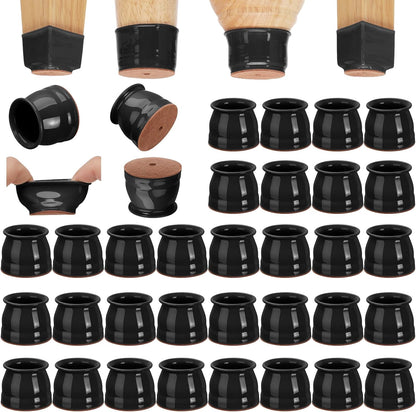 CHUNZEXI 32 Pack Chair Leg Floor Protectors for Hardwood Floors, Silicone Felt Covers Pads Caps, Protect Wood Furniture Feet Floors Noise Reduce and Scratch (Universal Large & Black)