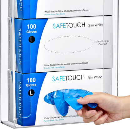 Amazing Abby Acrylic Glove Box Holder, Wall-Mounted Glove Dispenser, Floating Glove Box Organizer, Large Size (for 3 Boxes), 10.5" W x 15.0" H x 3.5" D (Mounting Hardware Included)