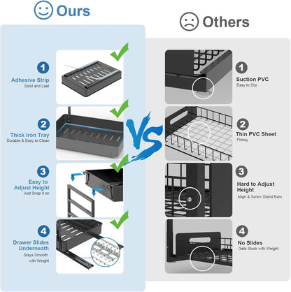 EVERIE Metal Pull Out Slide Shelf Organizer for Under Sink Organization in Kitchen, Bathroom, Counter, Cabinets, Minimum Available Space 13" Wide x 16.5" Deep (Black, 1 Set)