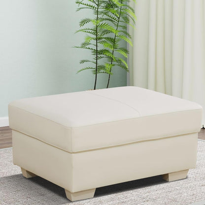 Ottoman Rectangular Storage Ottoman Bench, Genuine Cow Leather Footrest, Coffee Table, Stool Footstool with Hinged Lid for Living Room, Bedroom, Entryway, White, 36.5"x28"x18.5"