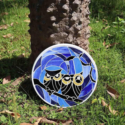 Bieye MSS005 Tiffany Style Stained Glass Mosaic Decorative Stepping Stone for Garden Decor (Owl, 12" Round)