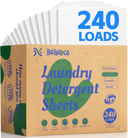 Laundry Detergent Sheets - 240 Loads Unscented Gentle on Sensitive Skin, Laundry Sheets for Dorm,College,Home, Hotel,Apartment,Camping,Cruise,Road Trip,Small space, Family School Travel Essentials
