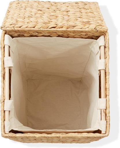 Casafield Laundry Hamper with Lid and Removable Liner Bag - Natural, Woven Water Hyacinth Square Laundry Basket Sorter for Clothes and Towels