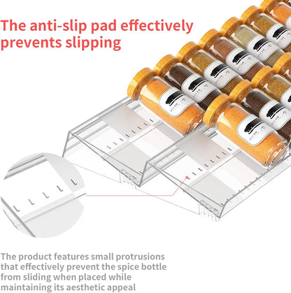 2-Tier Non-Slip Spice Drawer Organizer, 2-Pack Checkered Frosted Clear Acrylic, Expandable (11''-22'') Spice Rack for Kitchen Drawer Storage – Holds Seasonings, Herbs, and Spices (Jars Not Included)