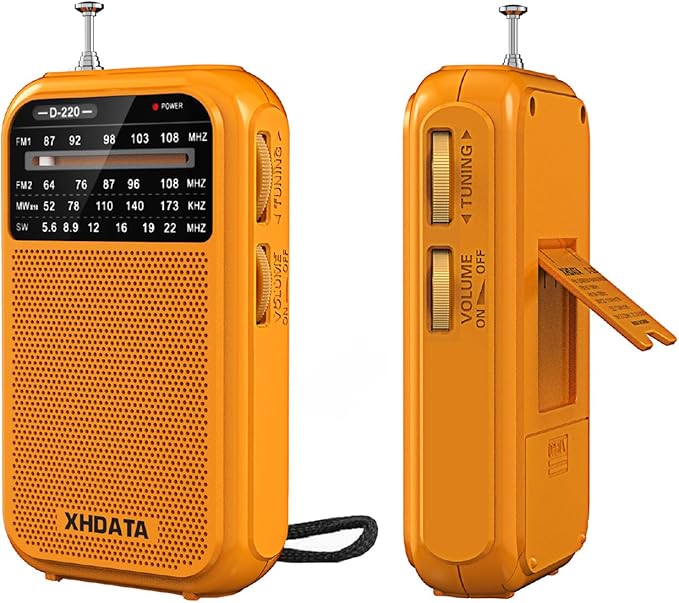 XHDATA D220 Portable Radio AM FM SW Shortwave Receiver Pocket Radios, 2AA Battery Operated Transistor Radio with Excellent Reception for Gift, Family, Elder (Orange)