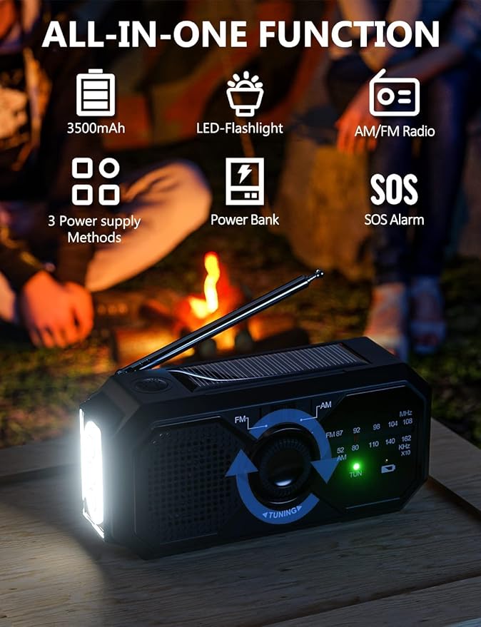 Emergency Weather Radio, Portable AM FM NOAA Radios with Crank SOS Alarm, 3500mAh Pocket Solar Emergency Supplies Gadgets for Men, Small Survival Gear for Home Office Hurricane Camping Hiking Outdoor