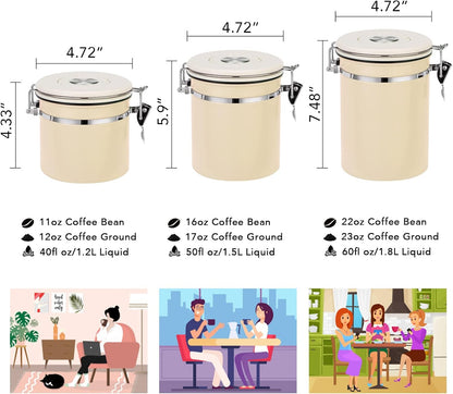 ShanSon Coffee Canister Airtight Coffee Container Stainless Steel Coffee Bean Storage Container with CO2 Release Valve and Scoop Coffee Canister for Beans,Grounds,Sugar,Flour,Tea,Cereal,22OZ,Brown
