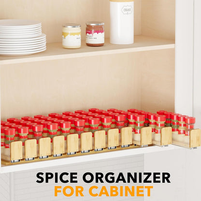 SpaceAid Bamboo Pull Out Spice Rack Organizer for Cabinet, Heavy Duty Slide Out Seasoning Kitchen Pantry Sliding Vertical Organization, 10.1" Wide, 4 Drawers(2" Wide), 1-Tier, Natural