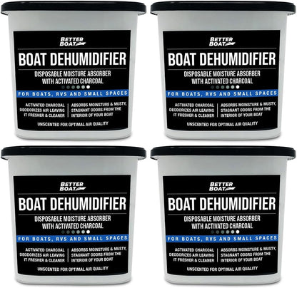 Moisture Absorber and Boat Dehumidifier, Charcoal Odor Remover for Damp Smell and Humidity, Unscented and Fragrance-Free, 4 Pack, Ideal for Basement, Closet, Home, RV, or Boating, No Refill Needed