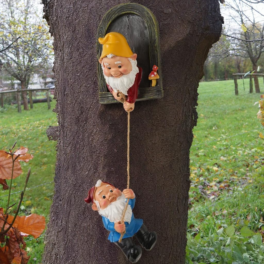 Elenon Climbing Gnomes Tree Faces Decor, Adorable Gnome Tree Hugger Fairy Garden Statue, Funny Peeker Sculpture Outdoor Yard Patio Art (2pcs)