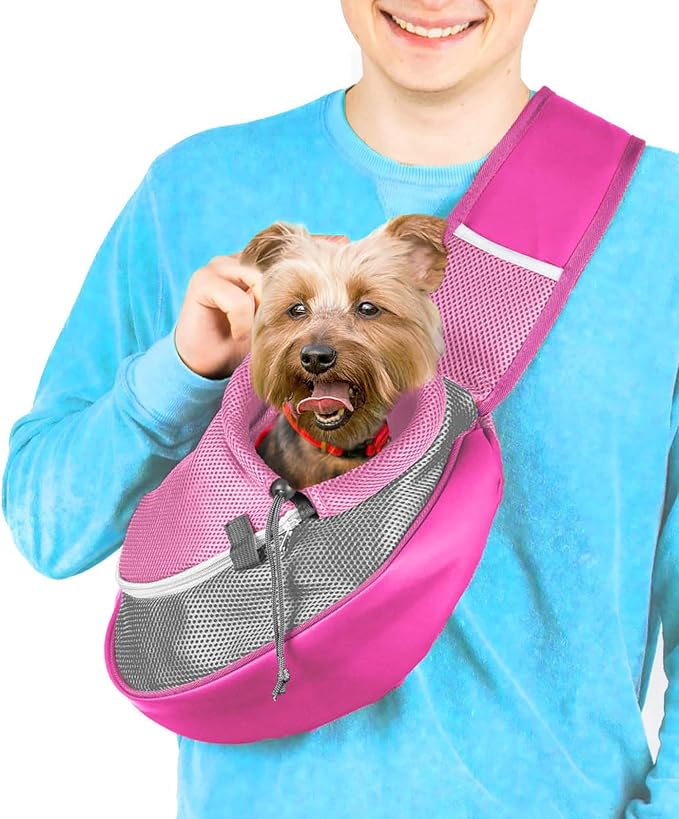Pet Sling Carrier - Carefully Sized for Teacup & Toy Breed Puppies & Cats (Under 6lb) - Soft Pouch for Small Dogs, Yorkies, Chihuahuas - Ideal for Hands-Free Travel & Walks (Pink)
