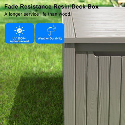 150 Gallon Outdoor Deck Box,Storage Lockable Waterproof Patio Furniture,Garden Tools,Cushions,Pool Accessories Outside Storage Resin Box(Grey)