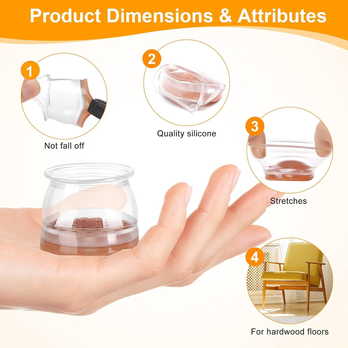 CHUNZEXI 24 Pack Chair Leg Floor Protectors for Hardwood Floors, Silicone Felt Covers Pads Caps, Protect Wood Furniture Feet Floors Noise Reduce and Scratch (Universal Large & Clear)