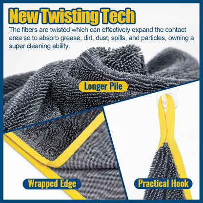 Airlab Microfiber Towels for Cars Wash Drying Extra Large Super Absorbent Cleaning Cloth Auto Detailing Ultra Soft, Lint-Free, Streak-Free, 35 x 24 Inch, Pack of 1, Grey-Yellow, 600 GSM