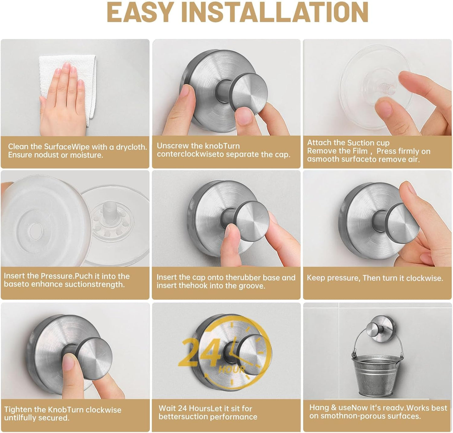 4 Pcs Suction Cup Hooks for Shower，Removable Hooks，Towel Hook，Suction Hook for Bathroom, Bedroom, Glass Window (Bright Silver)