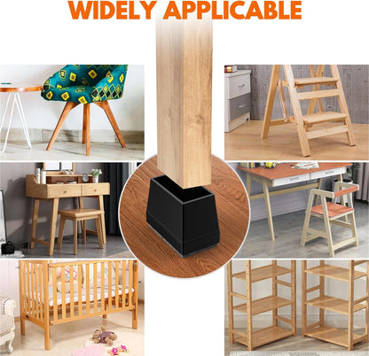 Rectangle Chair Leg Protectors for Hardwood Floors,16 PCS Silicone Covers to Protect Wood Tile Floors Felt Pads Furniture Leg Caps Reduce Noise. Easy to Move.(Black,1 x 2 Inch,Rectangle)
