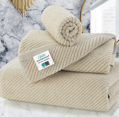 VOOVA & MOVAS Beige Towels for Bathroom - 100% Cotton | Quick Dry | Soft | Thick, 3 Piece Towel Set, 1 Large Bath 30" x 56", 1 Hand 18" x 28",1 Wash Cloth 13" x 13", Bathroom Essentials, Light Tan