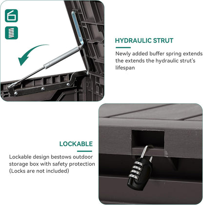 YITAHOME 80 Gallon Resin Deck Box, Weather Resistant Outdoor Storage Box, Lockable Indoor Outdoor Storage for Supplies and Essentials, Dark Brown