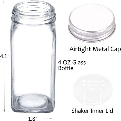 SWOMMOLY Spice Rack Organizer with 36 Empty Square Spice Jars, 396 Spice Labels with Chalk Marker and Funnel Complete Set, for Countertop, Cabinet or Wall Mount, Black