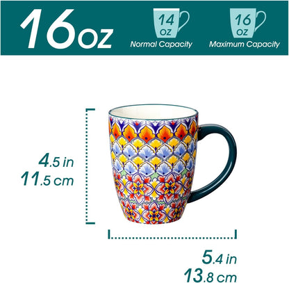 vancasso 16 oz Coffee Mugs Set of 6, Large Ceramic Mug with Handle, Boho Coffee Cups for Latte, Cappuccino & Hot Chocolate, Dishwasher & Microwave Safe Gift Set, Series SIMI