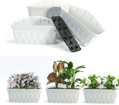 Sungmor 3 Pack Wall Hanging Planters, 16.5 Inch Railing Fence Hanging Flower Pots, Thickened Plastic Water Storage Plant Pot, Indoor Outdoor Garden Balcony Decor, Light Grey Large Plant Basket