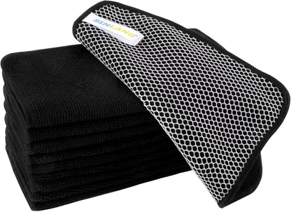 SINLAND Microfiber Dish Cloth for Washing Dishes Dish Washing Rags Best Kitchen Washcloth Cleaning Cloths Wash Cloths with Poly Scour Side 7.87Inchx7.87Inch 10 Pack Black