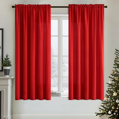 MIULEE Red Privacy Sheer Curtains That Let Light in 63 Inches Long Non-See-Through Semi Sheer Curtain Light Filtering Window Curtains Christmas Drapes for Living Room Bedroom 2 Panels Set 42 X 63